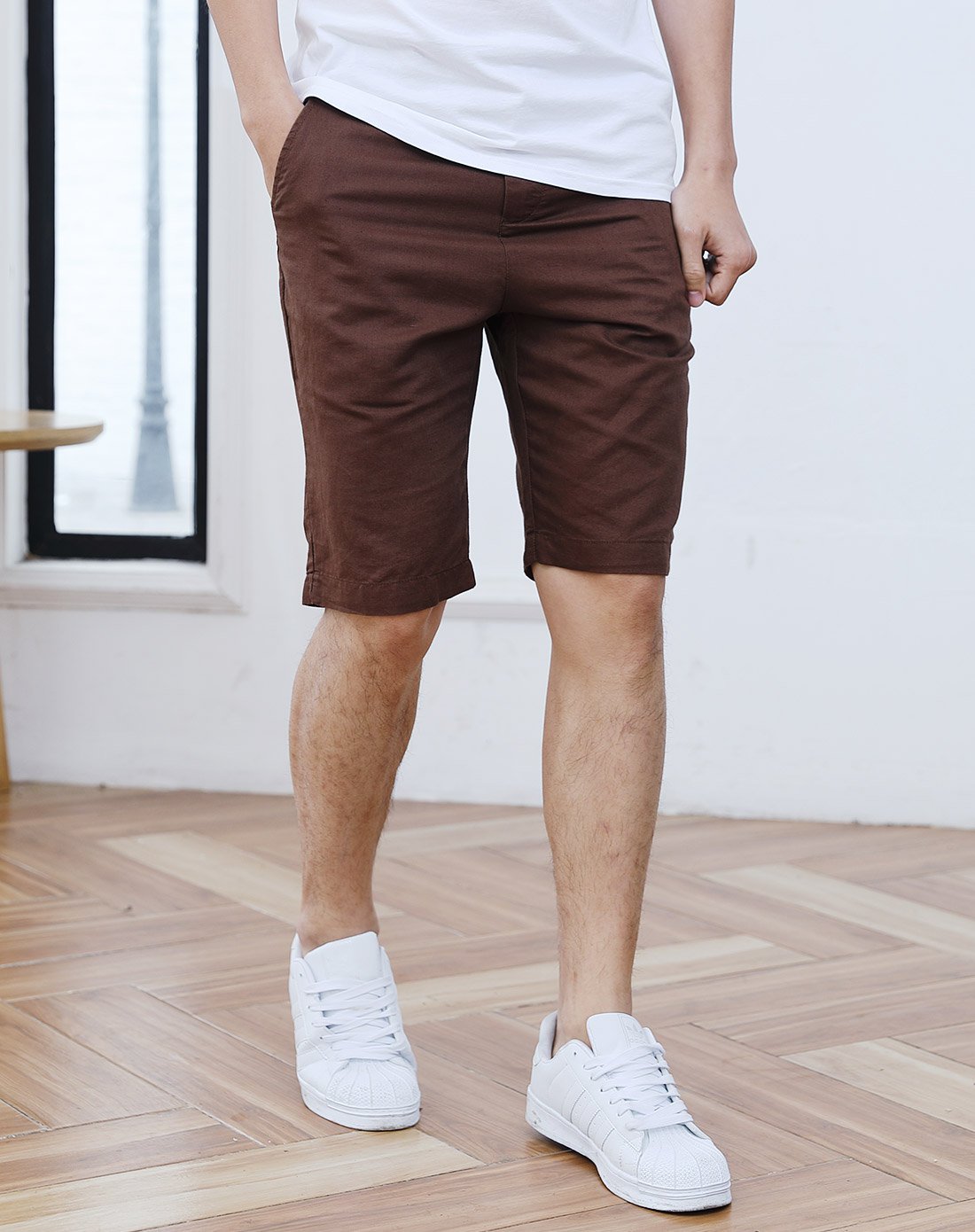 男款韩版百搭休闲裤五分裤墨绿