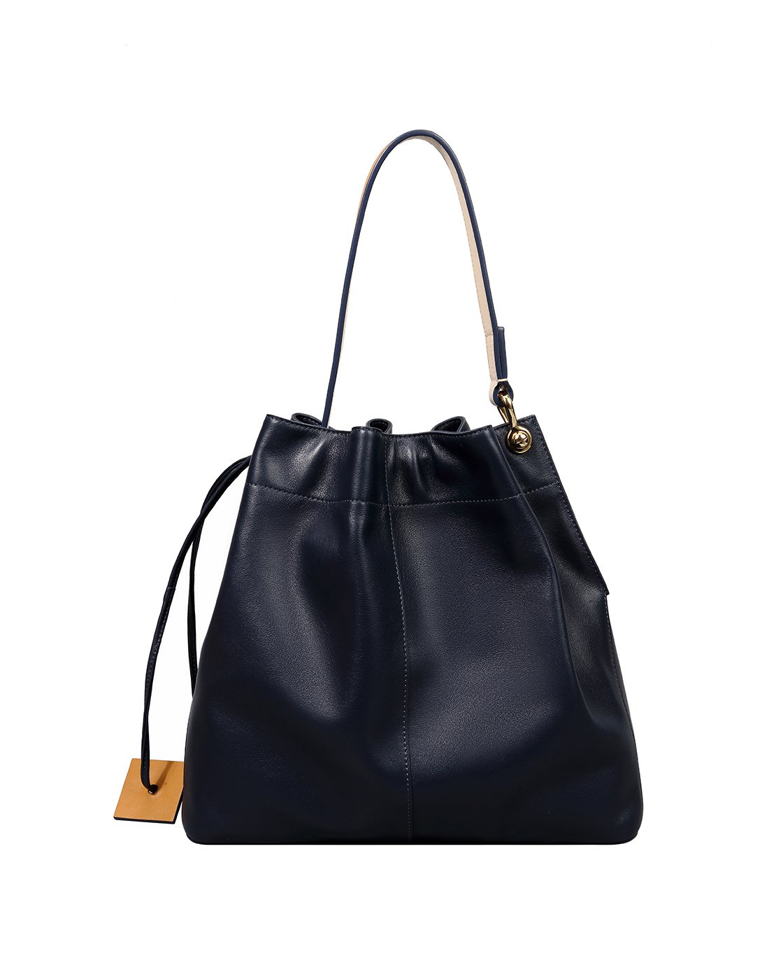 迪桑娜牛皮革撞色水桶包时尚单肩包女包