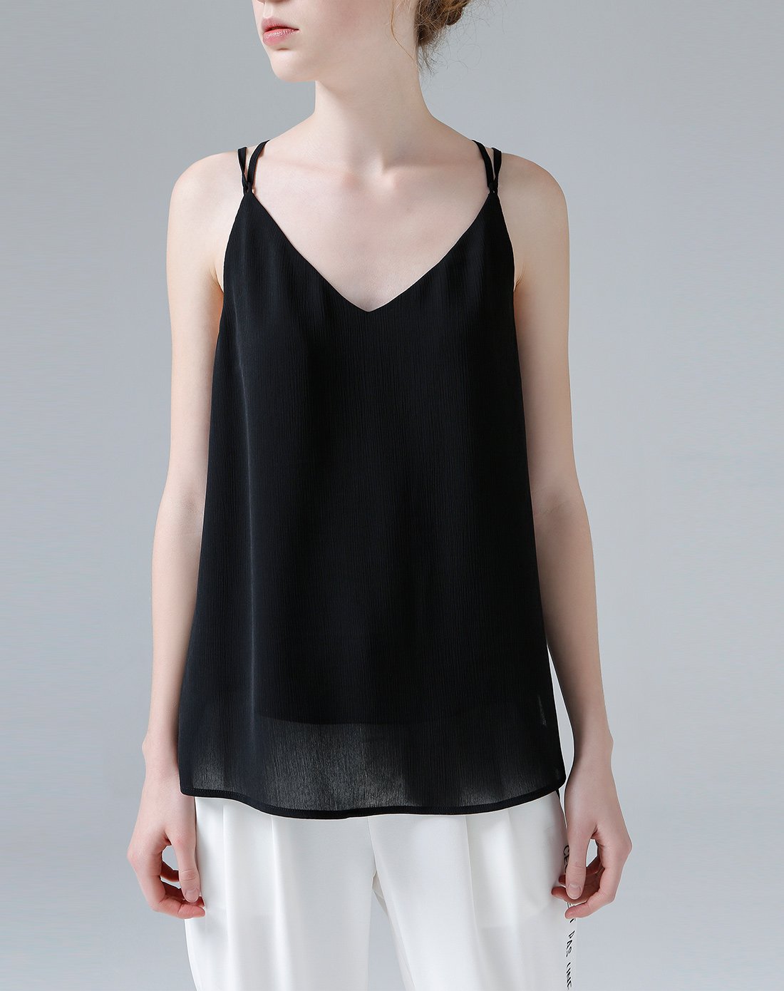 交叉吊带v领雪纺背心