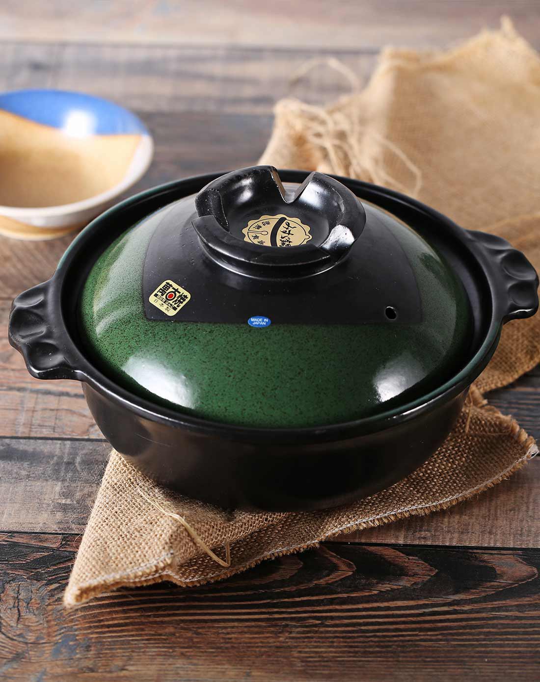 日本原装手工万古烧绿彩7号深锅