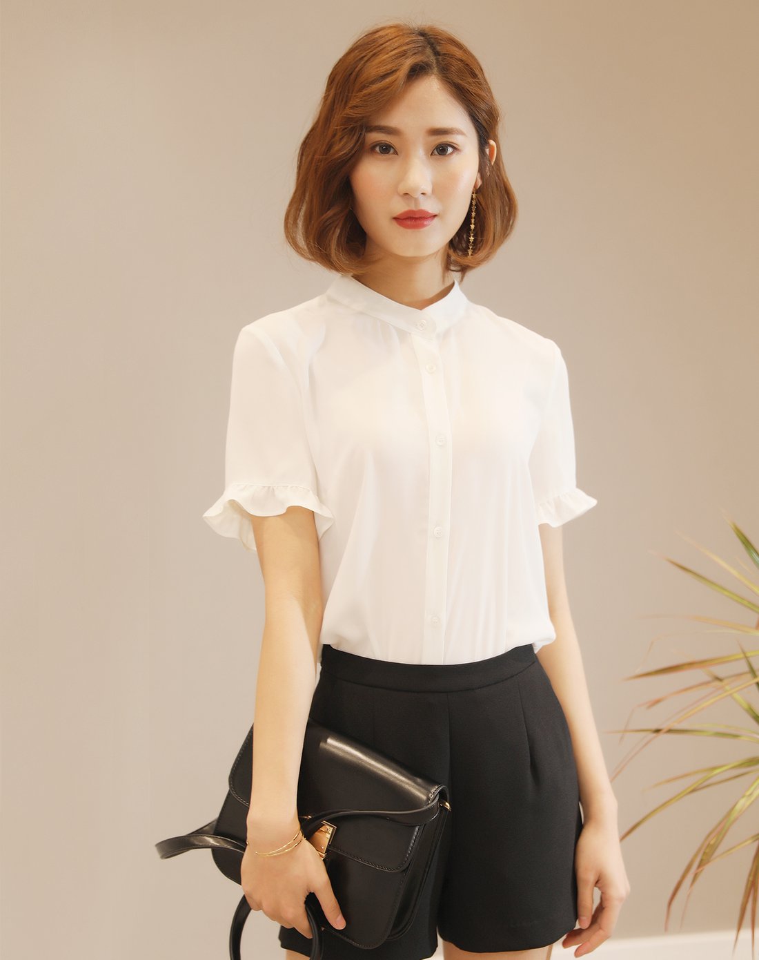 告别单身与爱邂逅-女装甜美显瘦小立领雪纺纯色衬衫41714270203_唯品