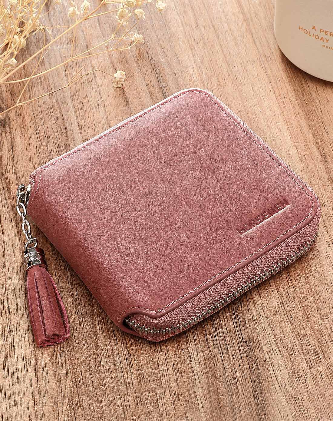 流苏女短款真皮小钱包拉链简约零钱包硬币包木槿紫