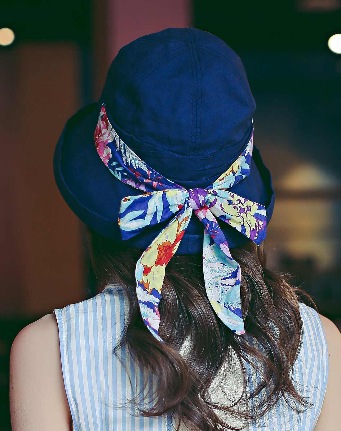 新品小檐帽子女防晒遮阳帽印花飘带布帽