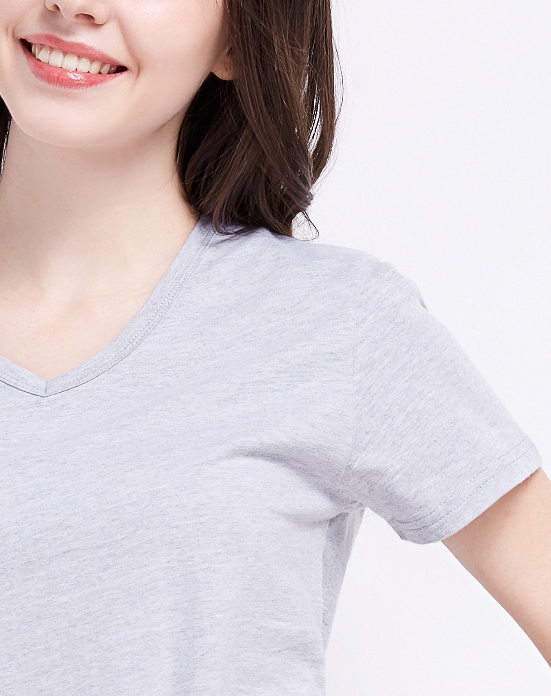 t恤女式透气全棉v领t恤麻灰色