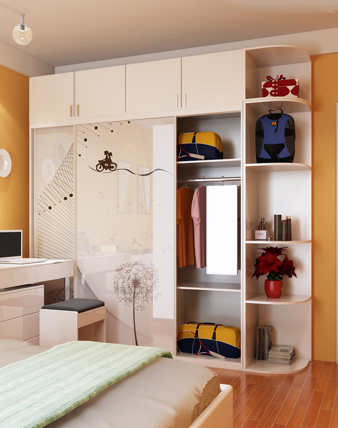 简约卧室 大容量多图案移门衣柜组合1.8米