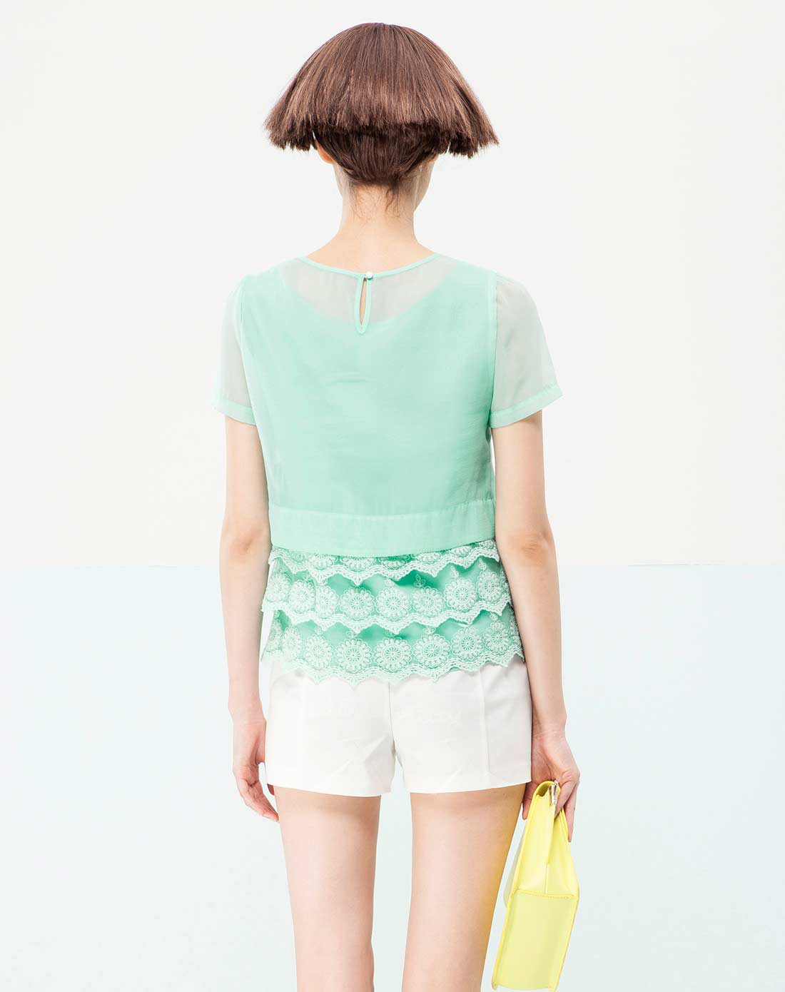 韩版小女人半透明套头雪纺衫果冻绿