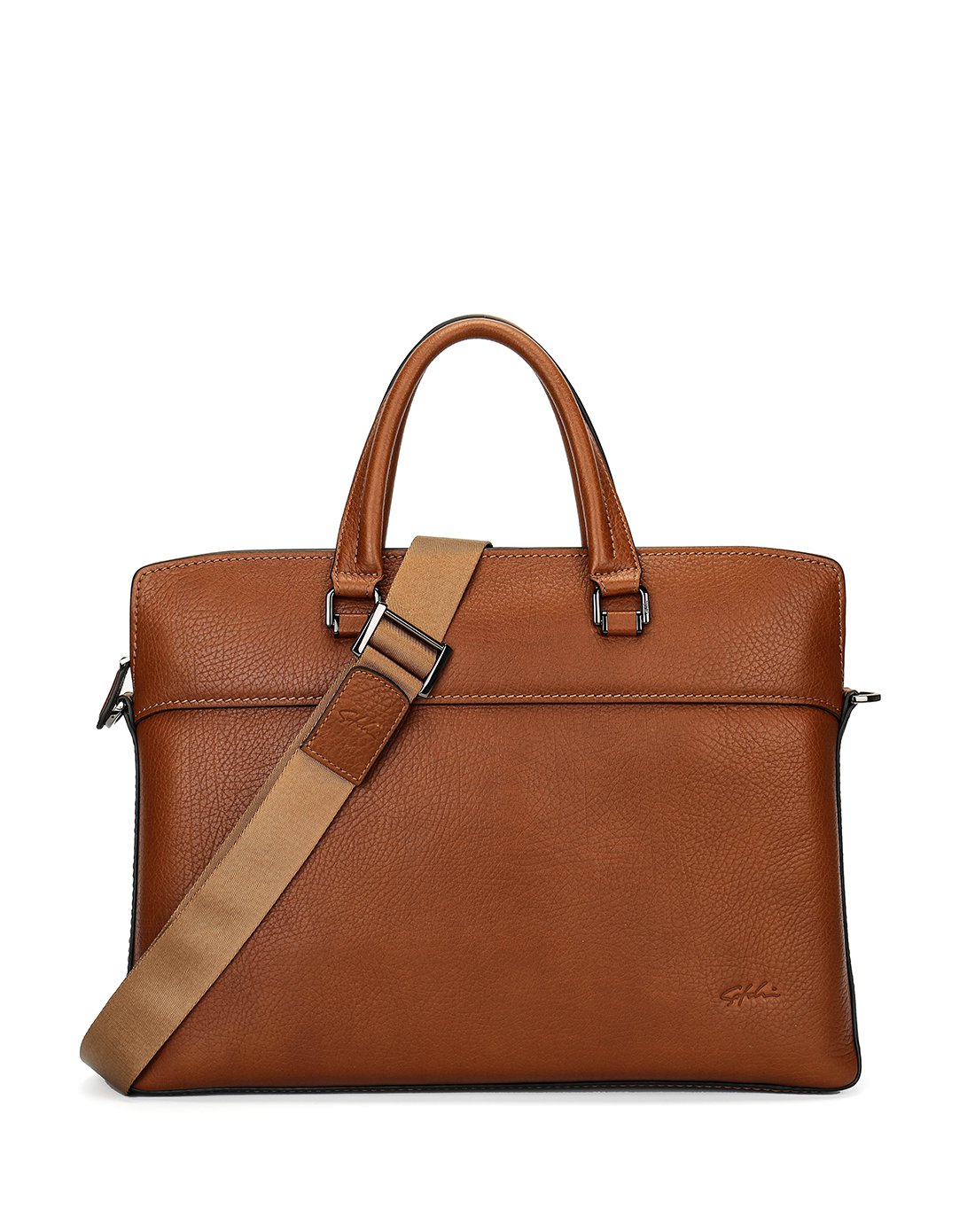 专柜同款沙驰男包黄色牛皮手袋