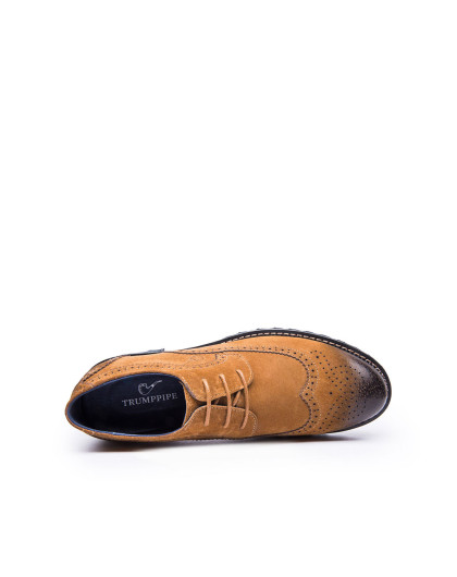 名人烟斗trumppipe男鞋特卖旗舰店反绒皮布洛克商务休闲皮鞋d3067