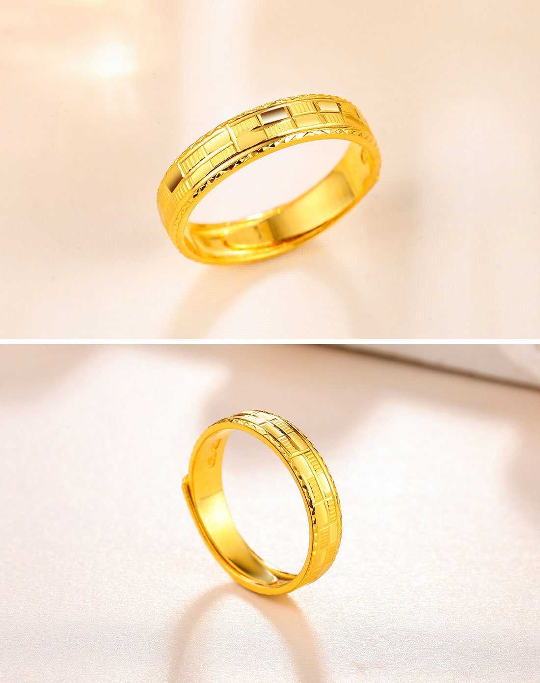 金至尊 足金车花格纹条戒(计价)