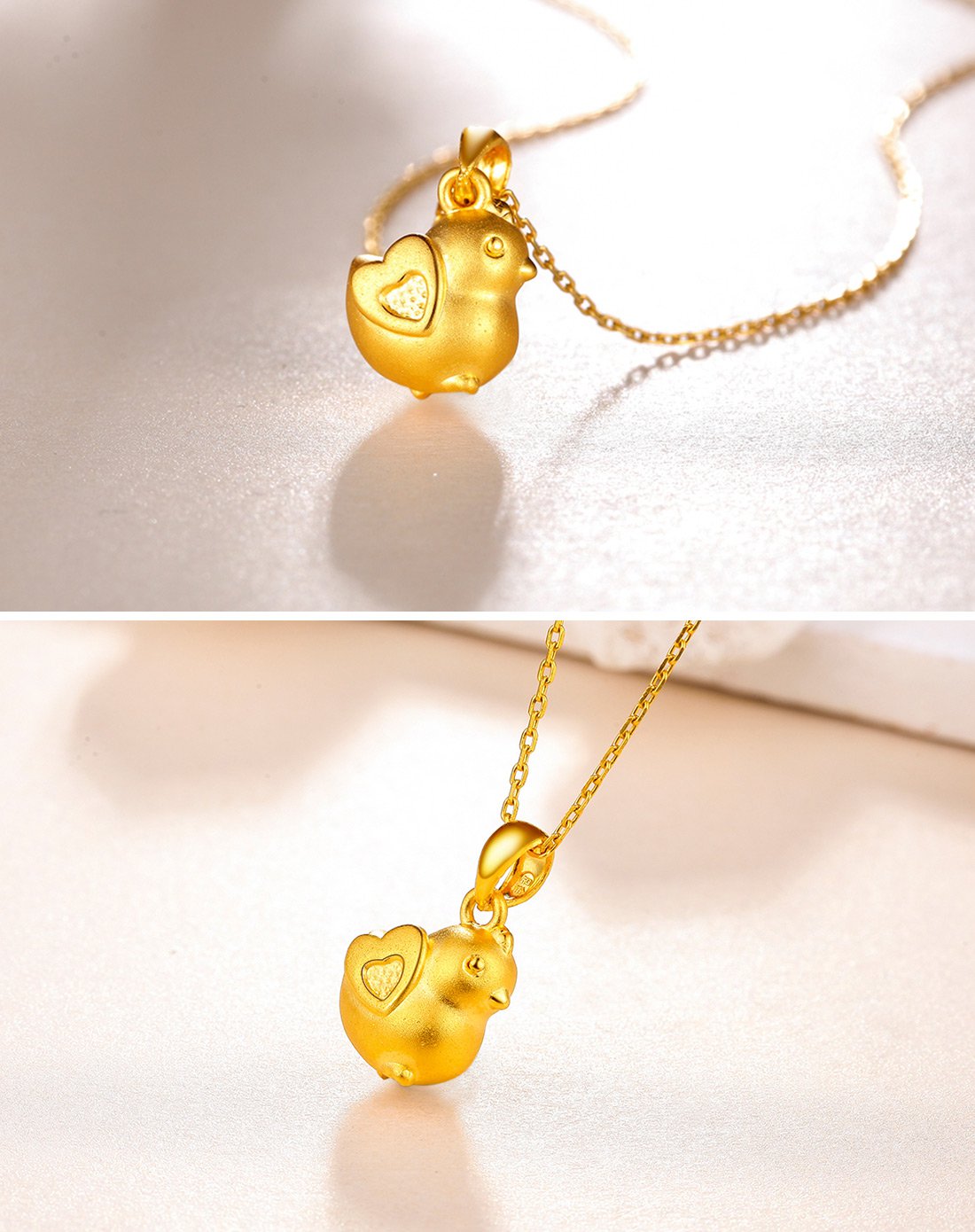 金至尊 足金闪沙爱心小鸡吊坠(定价/不含链)