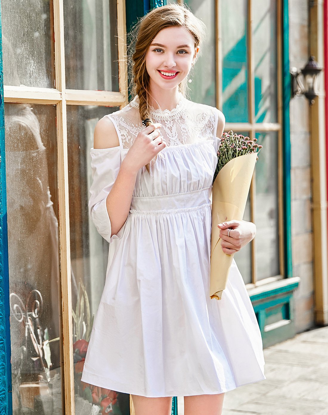 时尚so hot-佳人苑jry清凉潮一夏淑女时尚蕾丝拼接连衣裙白色d