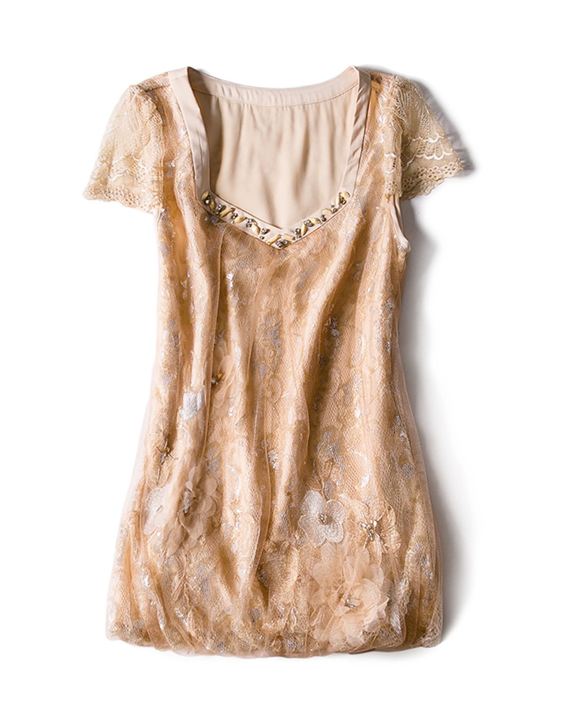 性感网纱叠透印花蕾丝衫短袖雪纺衫