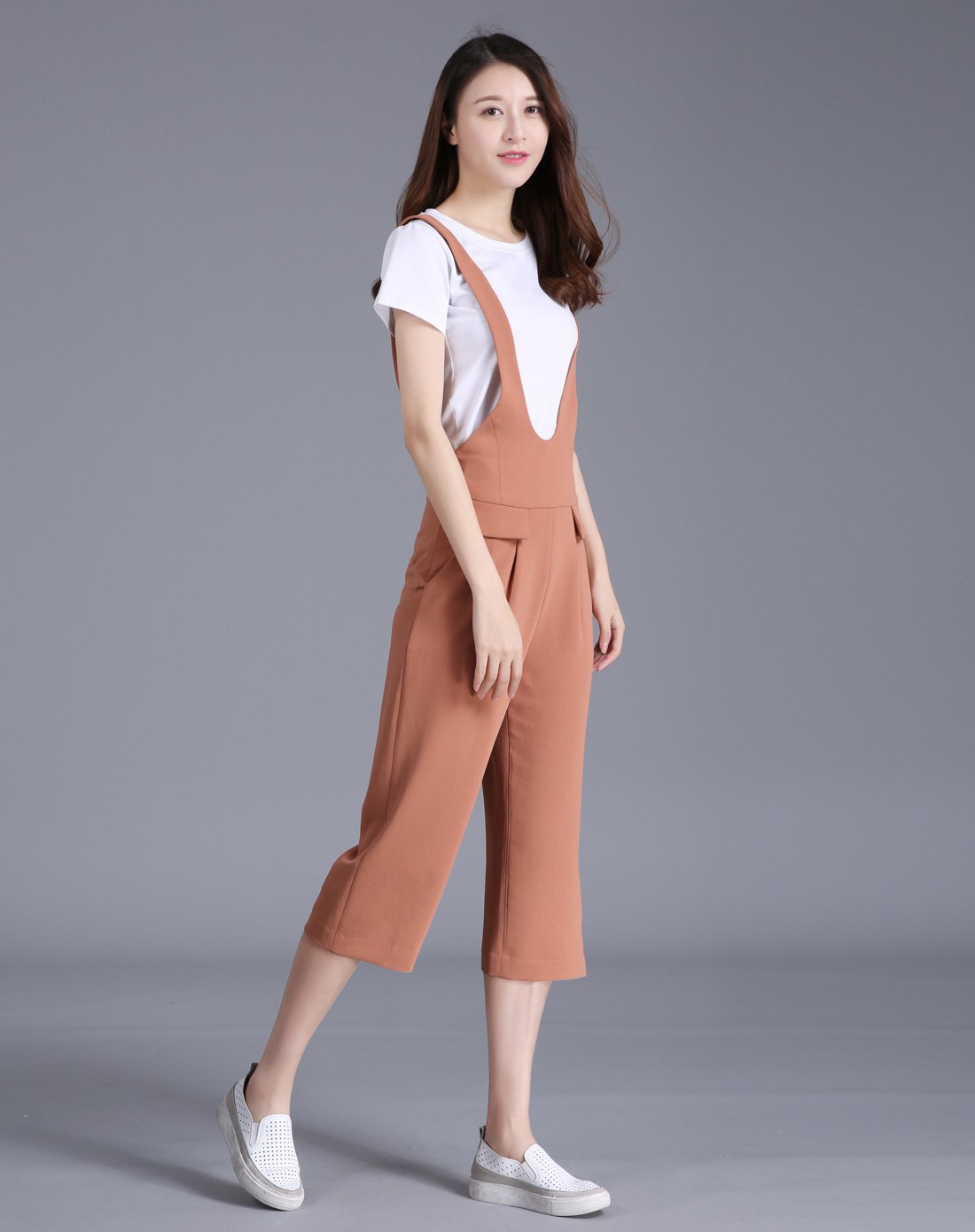 通勤百搭背带裤姜黄色