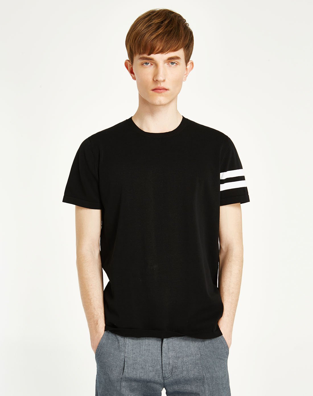 2017新品日常条纹纯棉针织t恤圆领短袖男