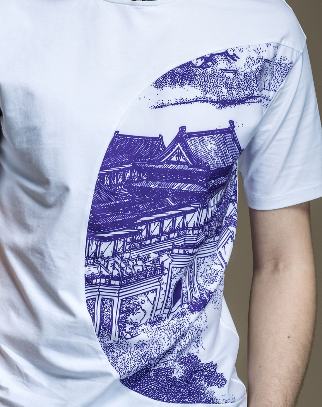 2017夏季新品风景印花时尚领口修身短袖t恤[商场同款]