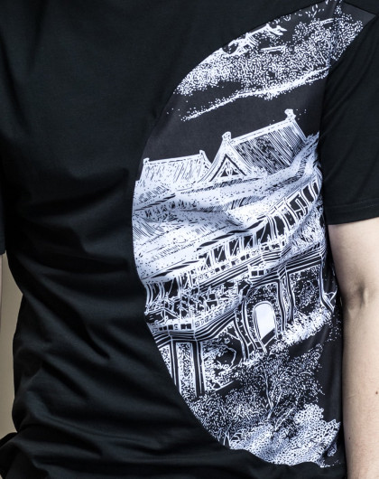 2017夏季新品风景印花时尚领口修身短袖t恤[商场同款]黑色