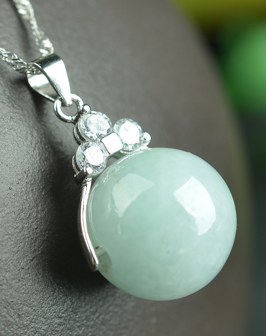 荔尚 银镶嵌正品翡翠圆珠吊坠附证书