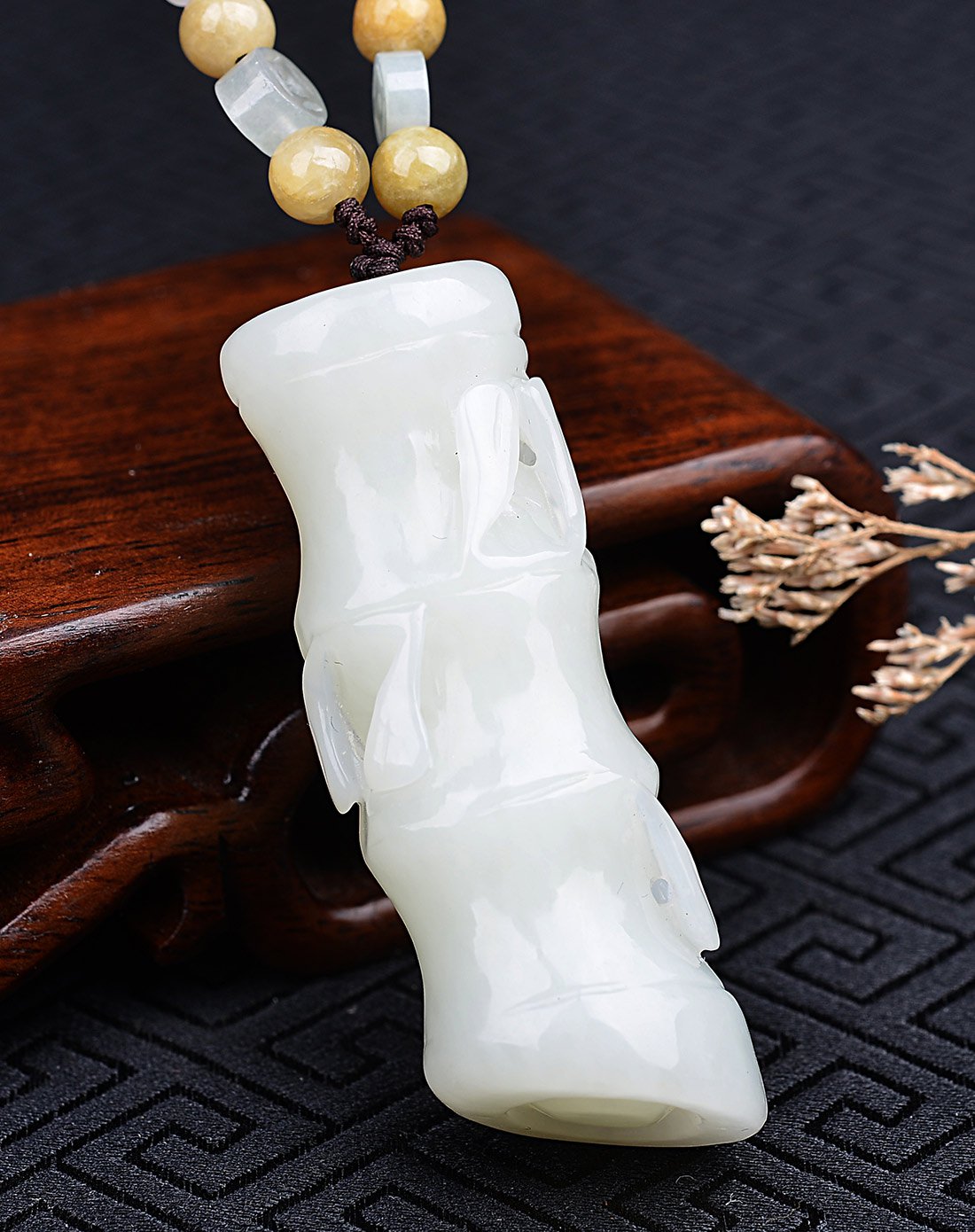 荔尚珠宝玉石专场荔尚 和田玉白玉节节高升竹节吊坠附证书q1wlp0175