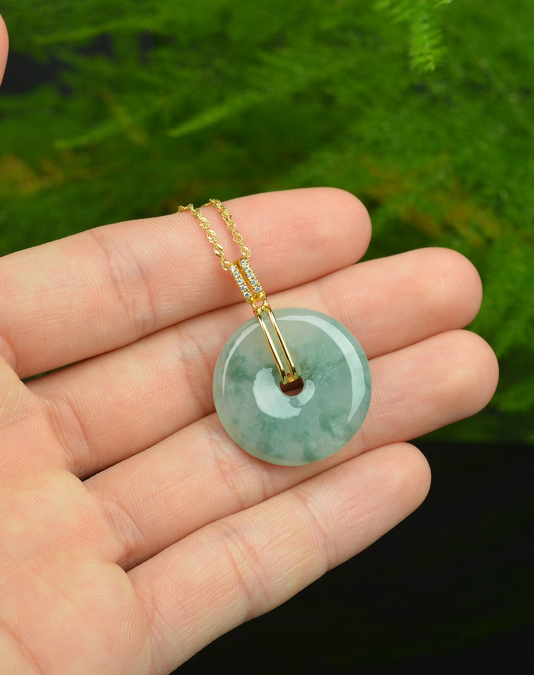 荔尚 银镀金镶糯种飘花平安扣翡翠吊坠附证书