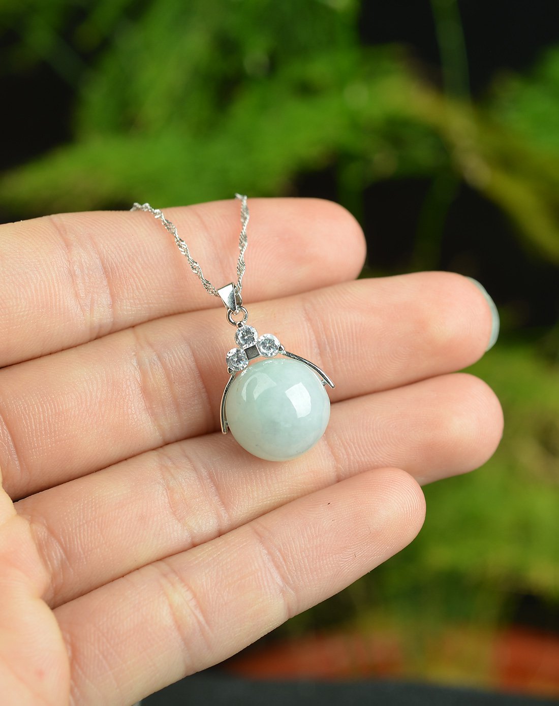 荔尚 银镶嵌正品翡翠圆珠吊坠附证书