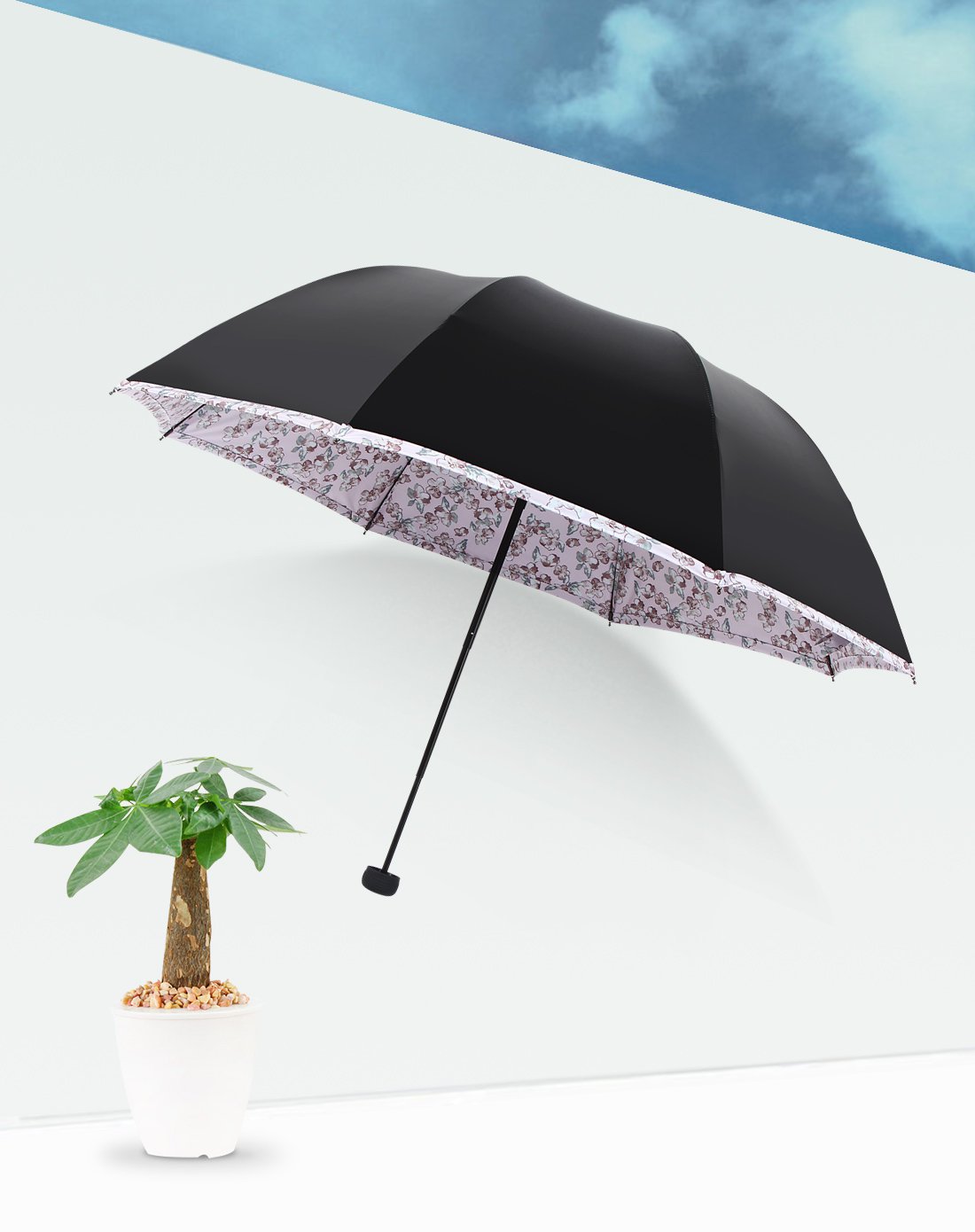 天堂伞 黑胶防晒晴雨伞折叠遮阳太阳伞(30193花团锦簇)深紫兰