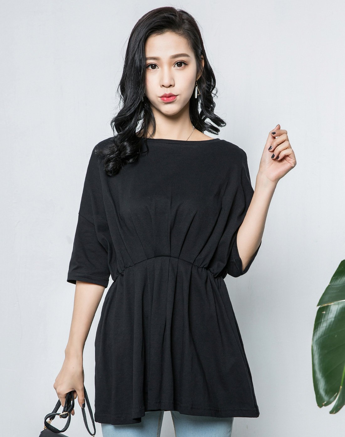 落肩袖韩版连衣裙白色