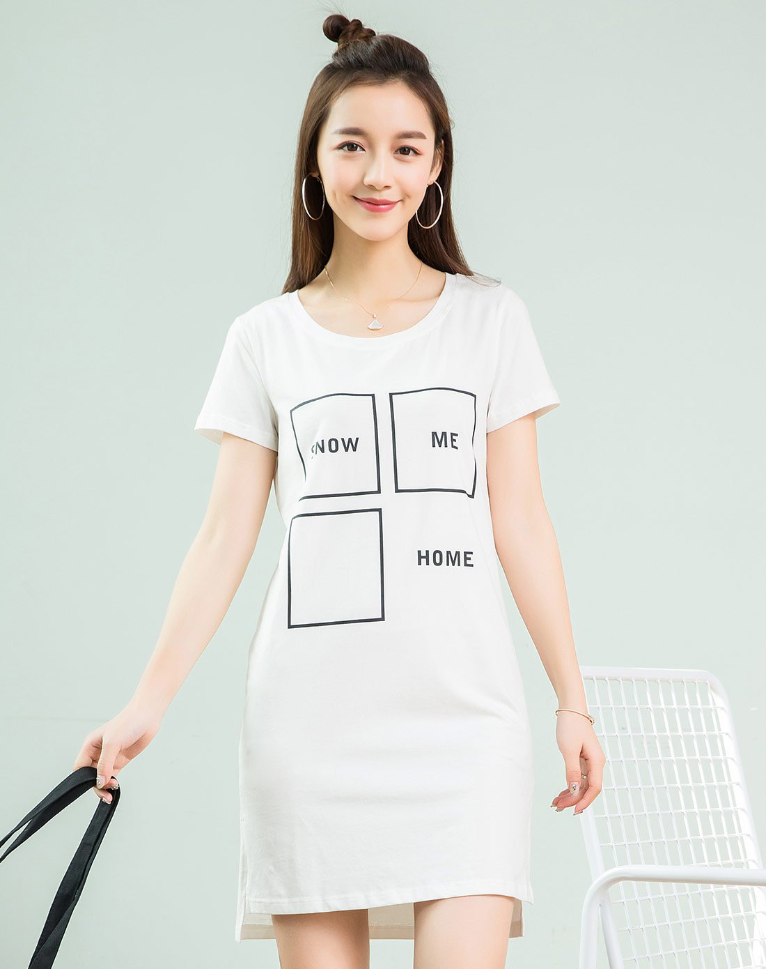 高梵字母印花连衣裙白色g1170239005_唯品会