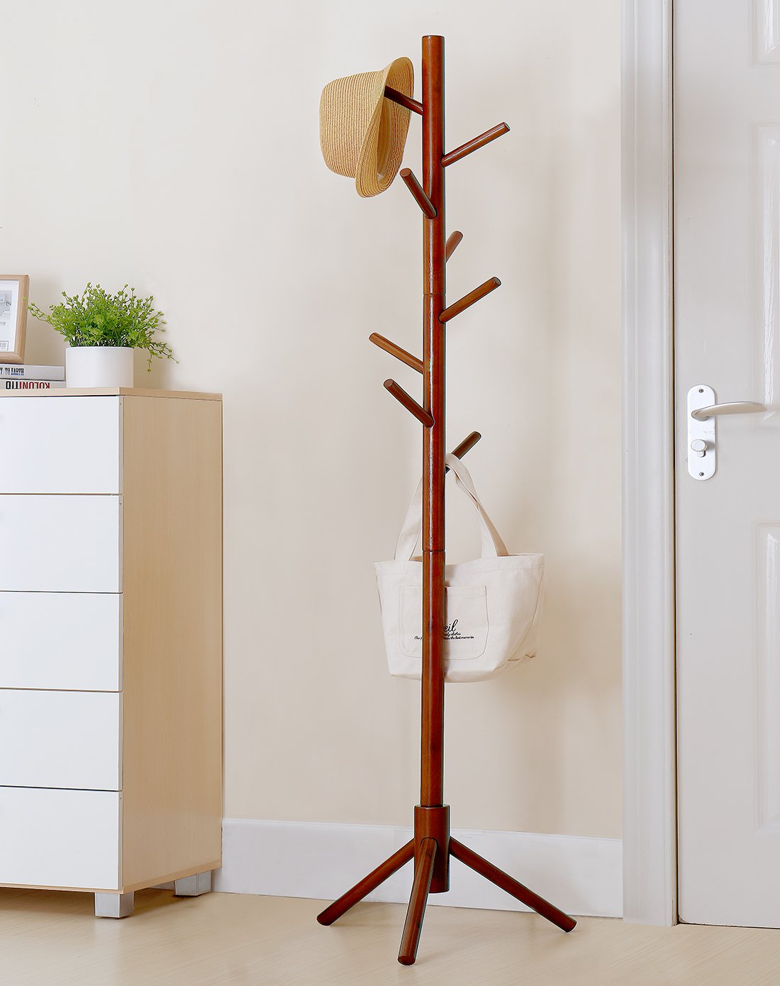 溢彩年华实木衣帽架落地卧室衣服架子白色