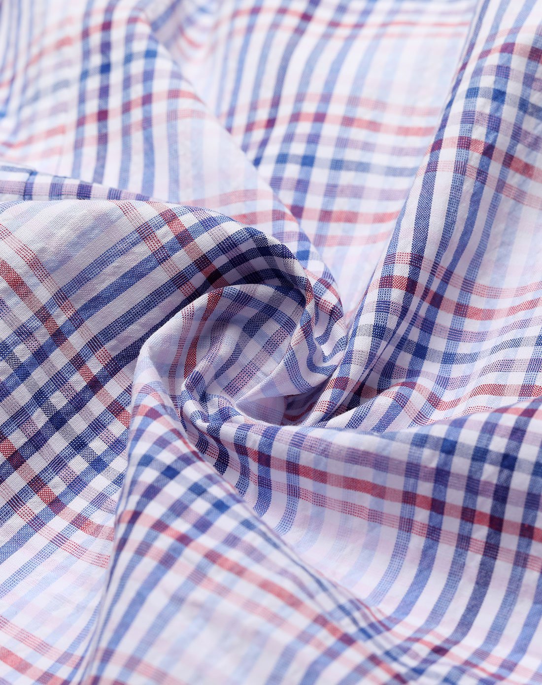 全棉时尚舒适短袖商务休闲衬衫红蓝格