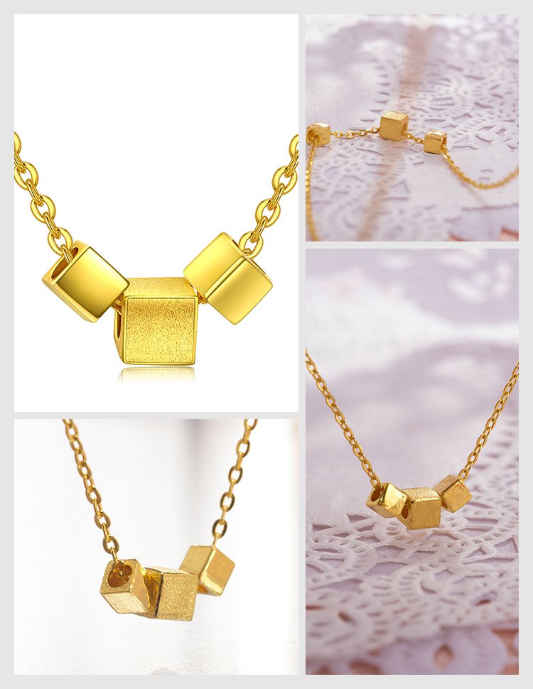 潮宏基 几何情结-方块 足金黄金坠链-计价