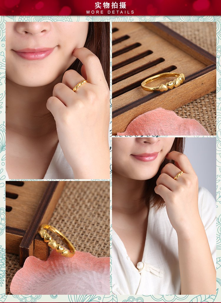 老庙黄金足金戒指心连心戒指5爱心约3.26克