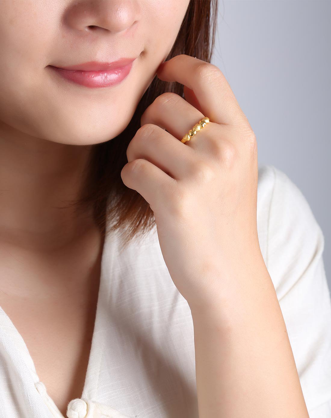 老庙黄金足金戒指心连心戒指5爱心约3.26克