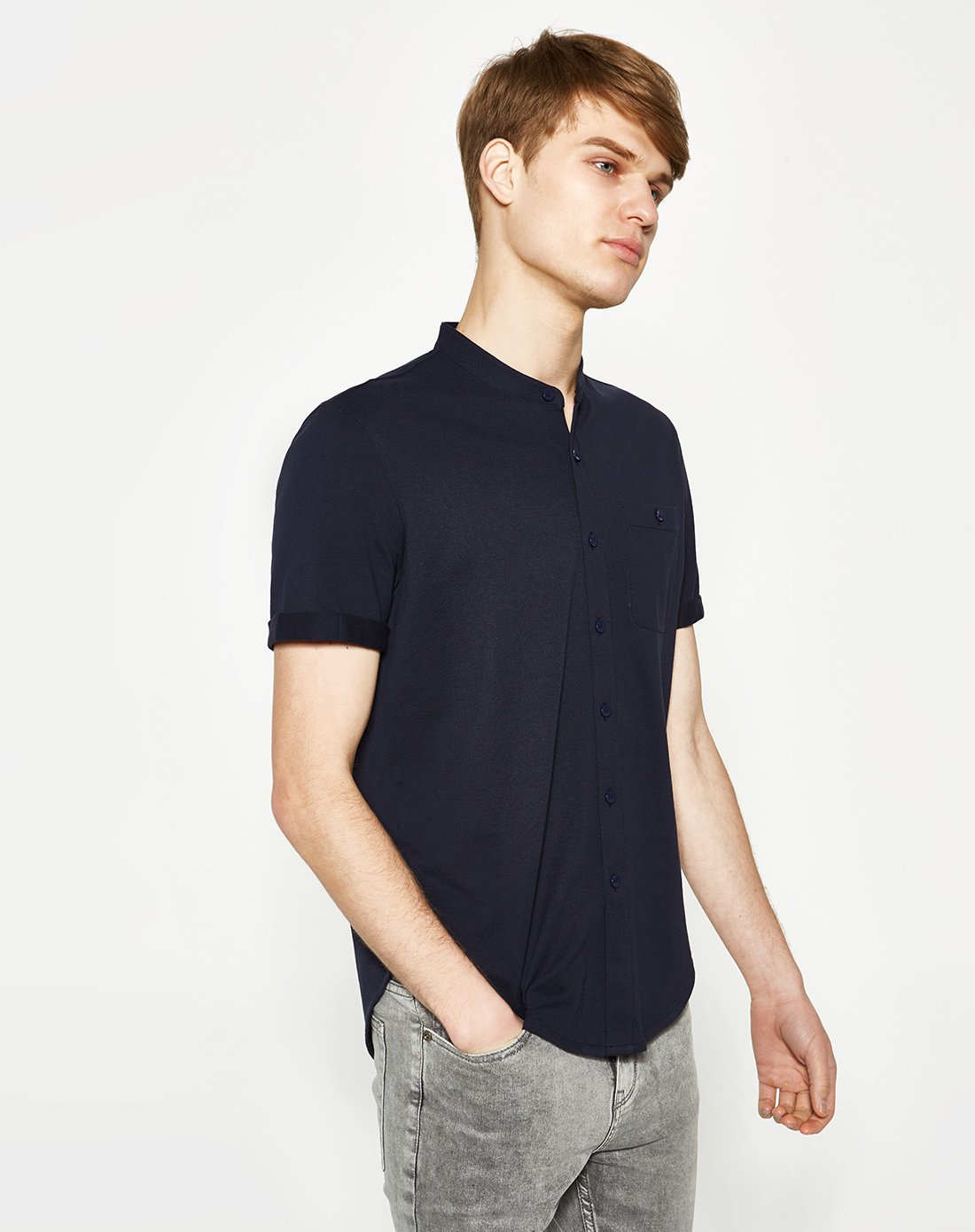 2017新品简约舒适立领polo衫开衫短袖男