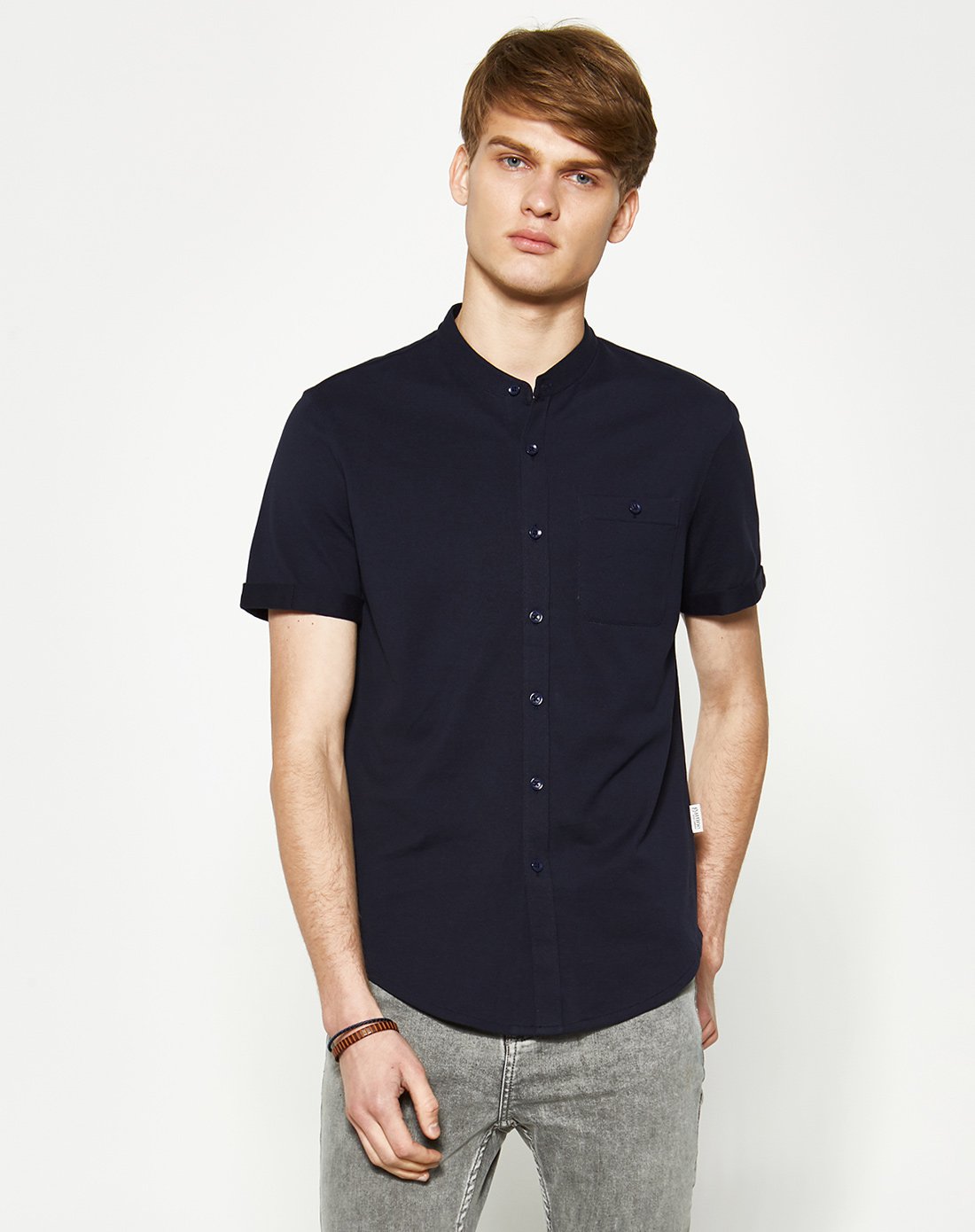 2017新品简约舒适立领polo衫开衫短袖男