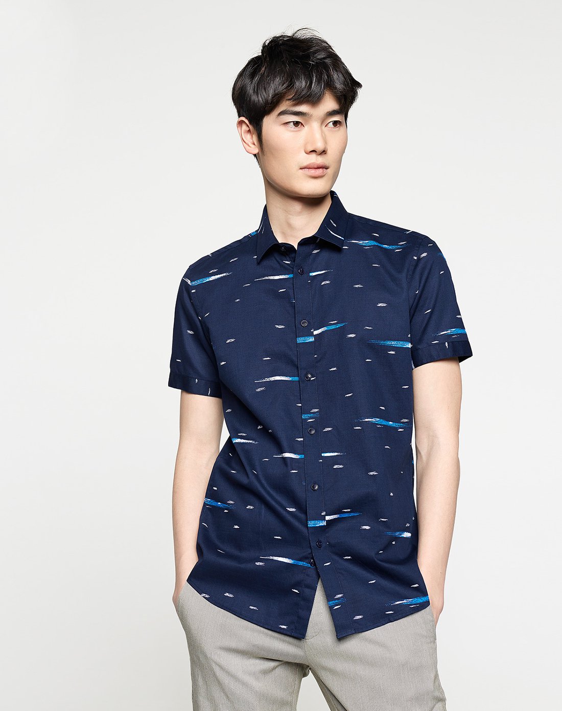 印花潮流衬衫夏季新款短袖修身休闲衬衫男