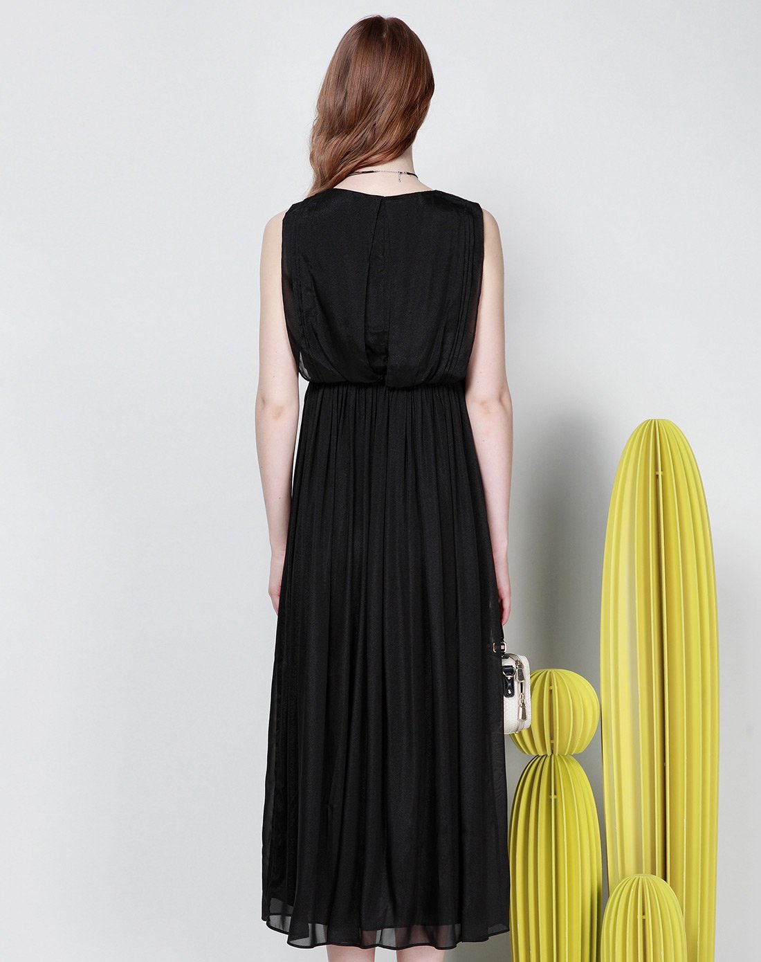 黑色时尚甜美海边度假雪纺连衣长裙