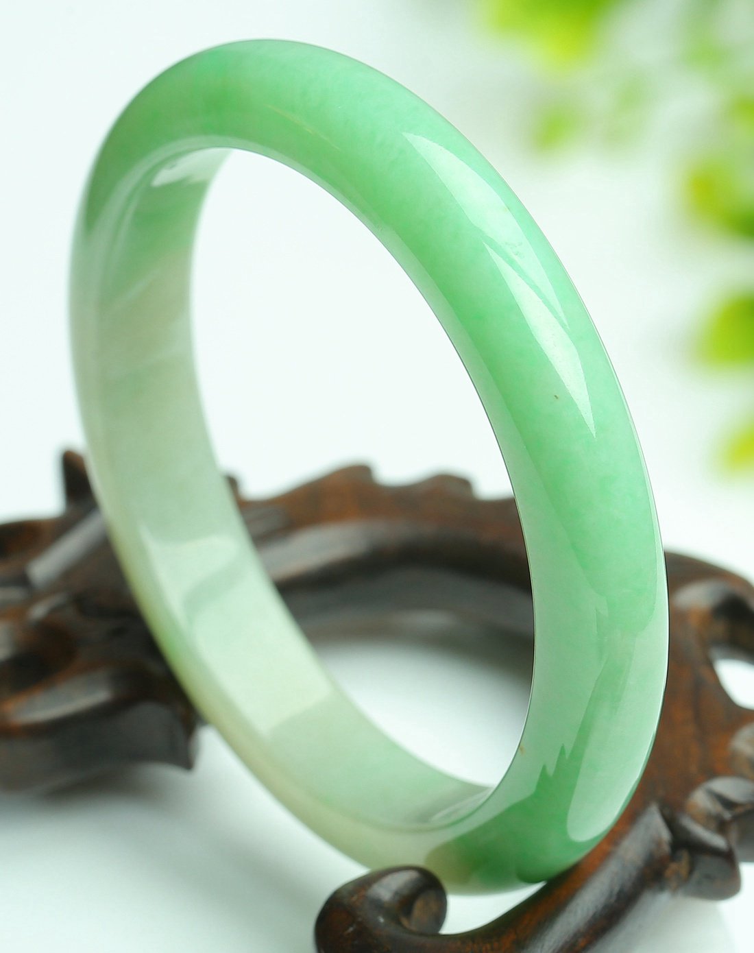 一品翠玉器专场一品翠 天然翡翠a货豆底翠绿色扁条平安镯dfb03931t