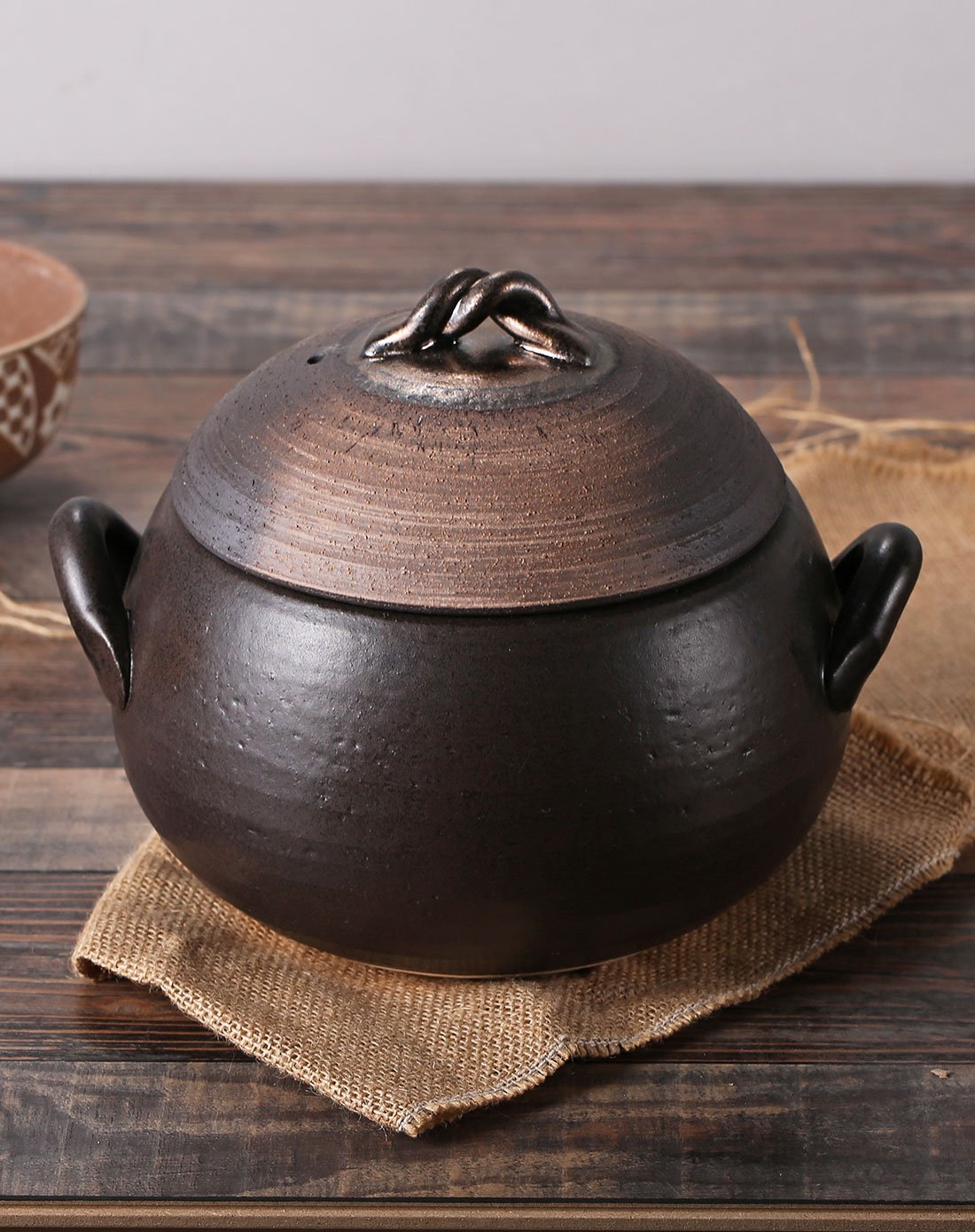 日本万古烧金彩手工陶土饭煲 小