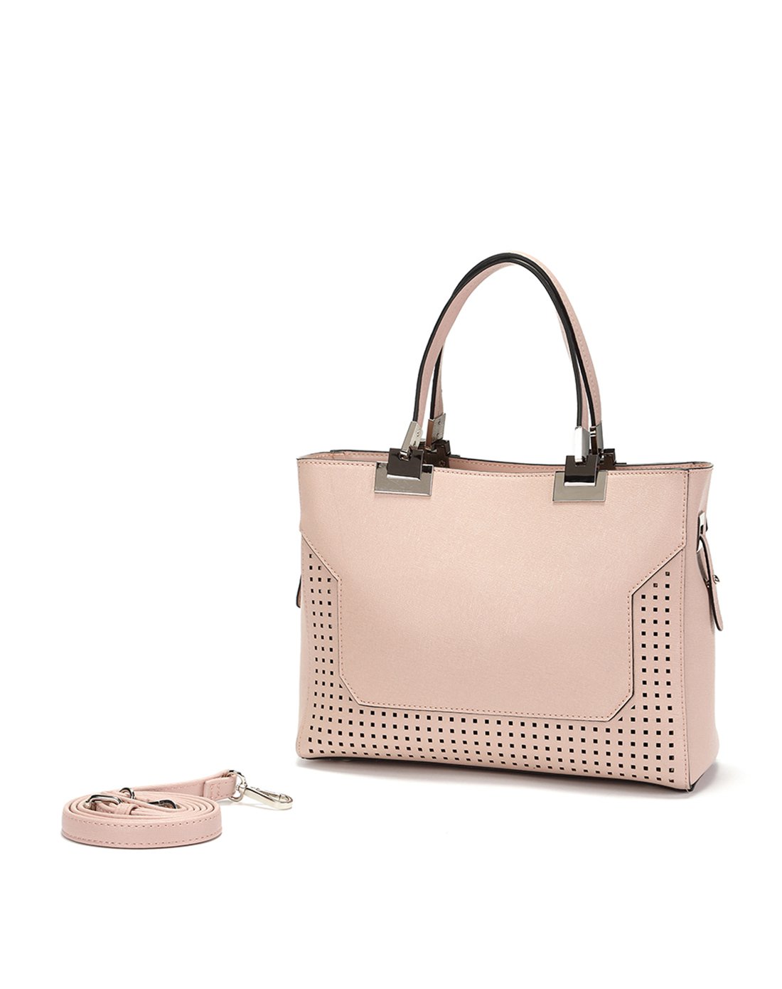 杜拉拉系列17新款时尚镂空欧美都市休闲通勤女式单肩包浅粉红