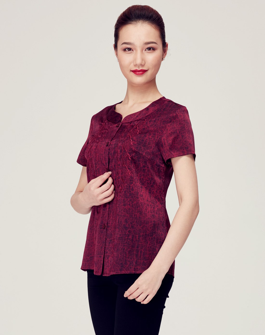 丝界sigi夏装宽松舒适短袖真丝女婆婆衫妈妈装妈妈衫