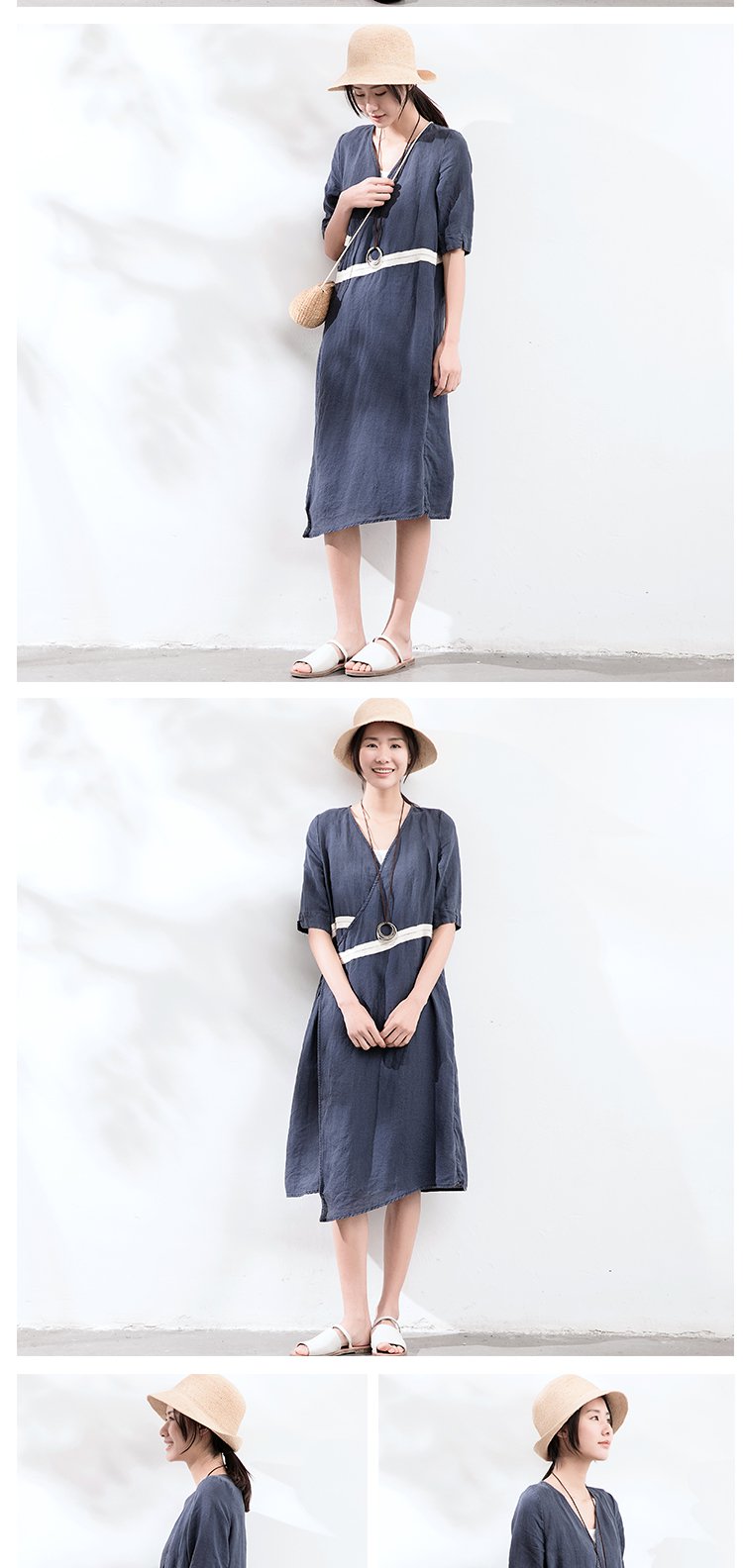 美裙大赏-子陌zimo文艺百搭麻连衣裙藏青色z177736q10_唯品会