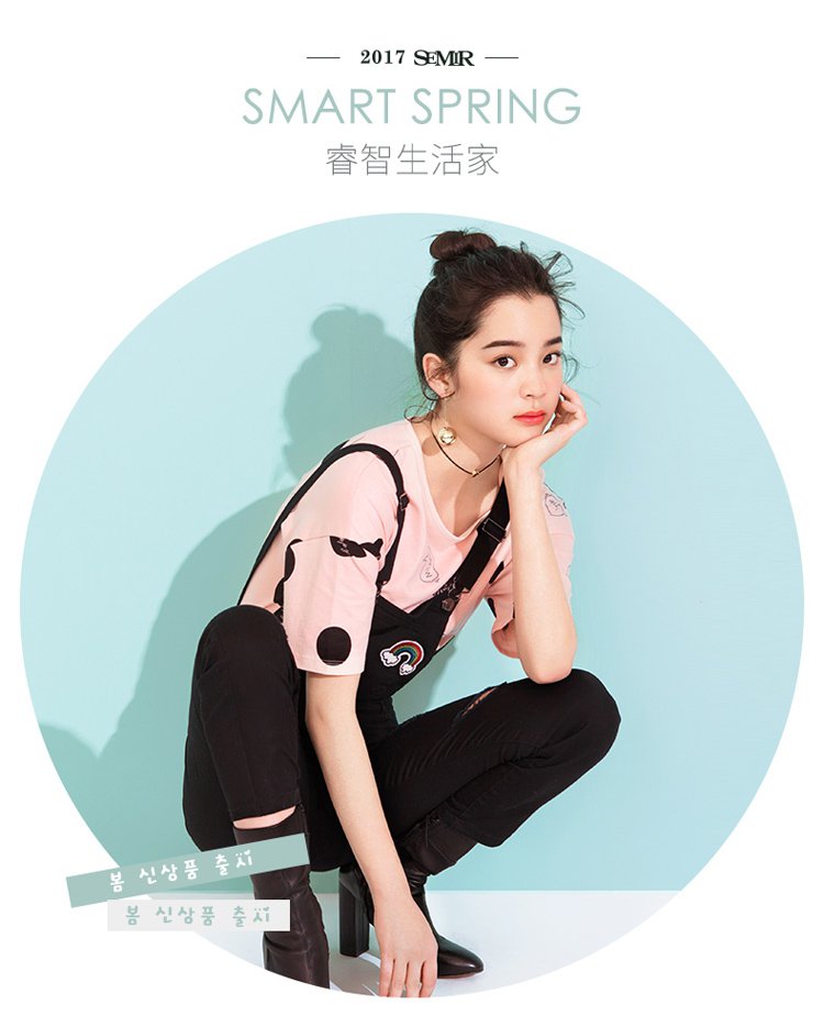 森马春季【欧阳娜娜明星同款】时尚波点圆领套头女t恤