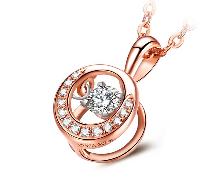 灵动系列 甜心恋人18k金优雅圆形钻石吊坠