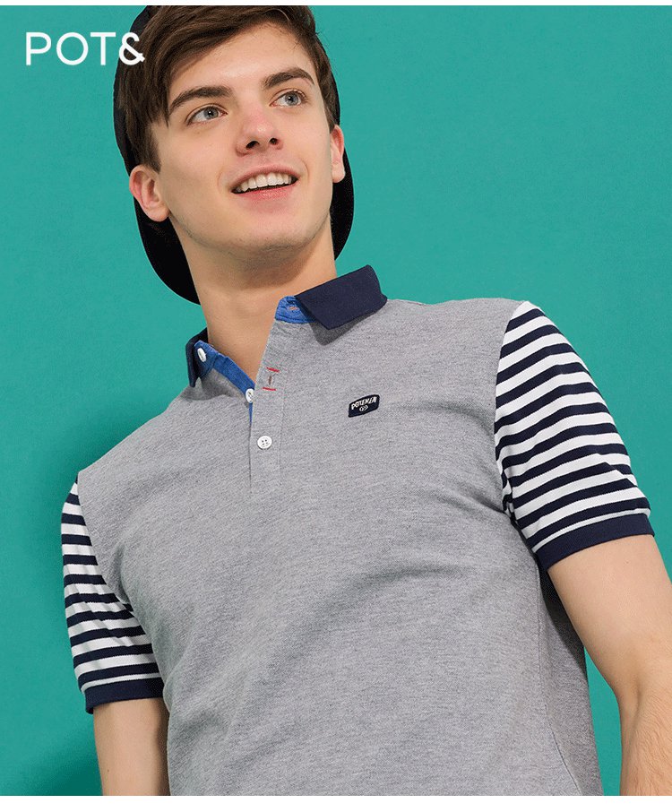 拉夏贝尔旗下pote男装专场 全棉休闲拼接短袖针织男式polo衫 适用季节