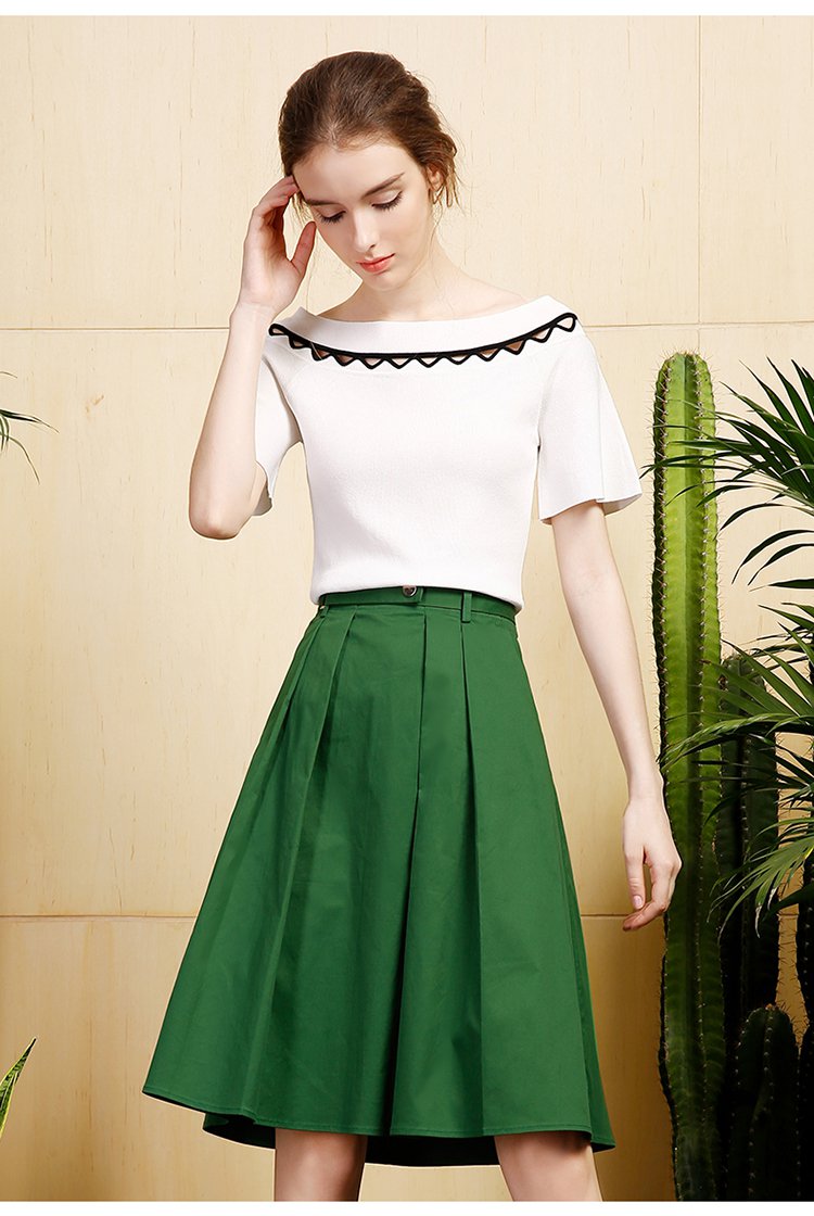 osa欧莎绿色清新百褶半身裙