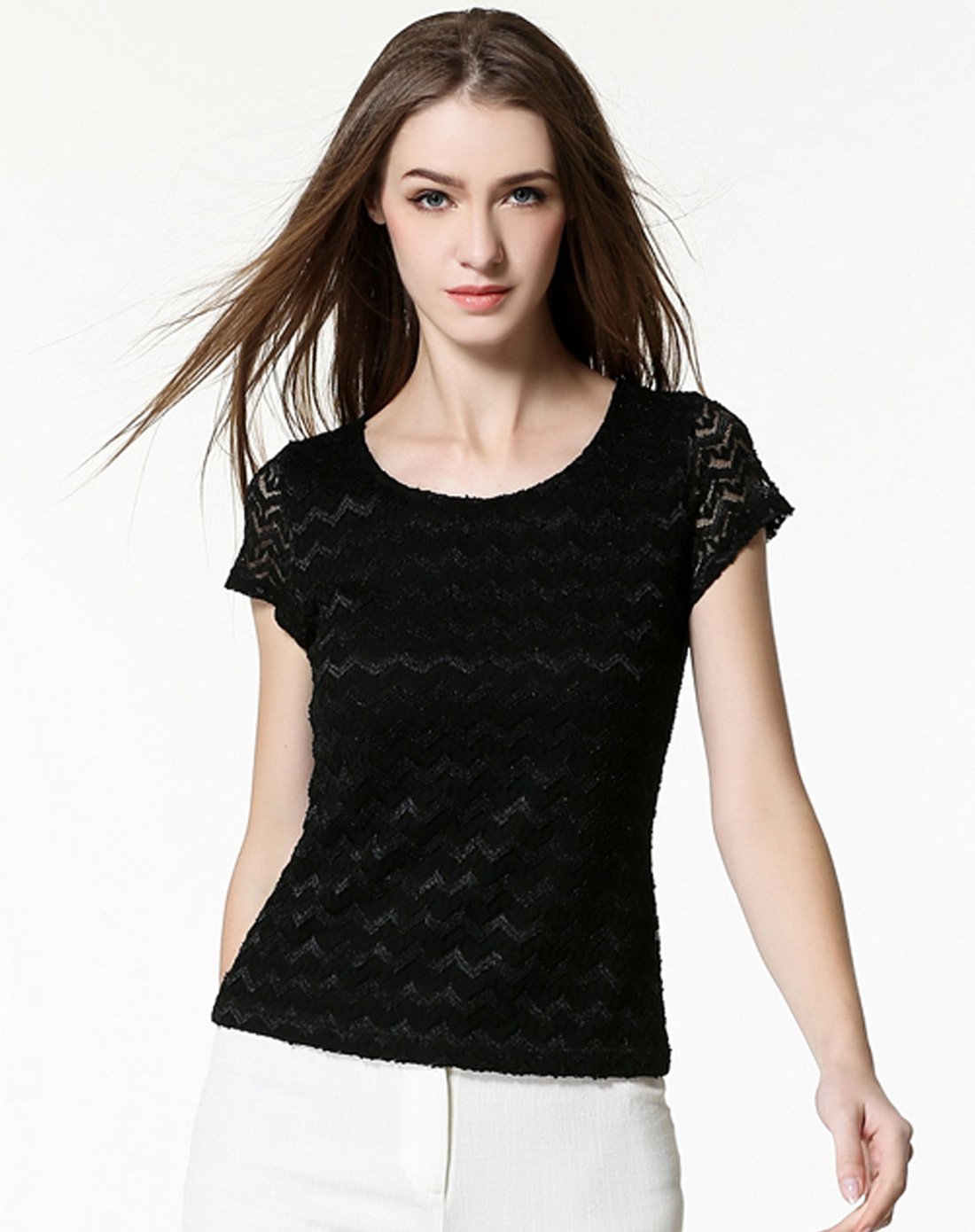 蕾丝短袖上衣白色