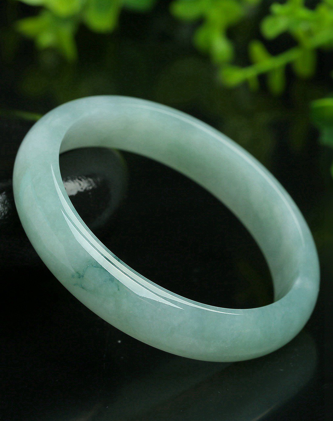 一品翠 天然翡翠a货冰糯种透亮莹润淡绿色翡翠手镯