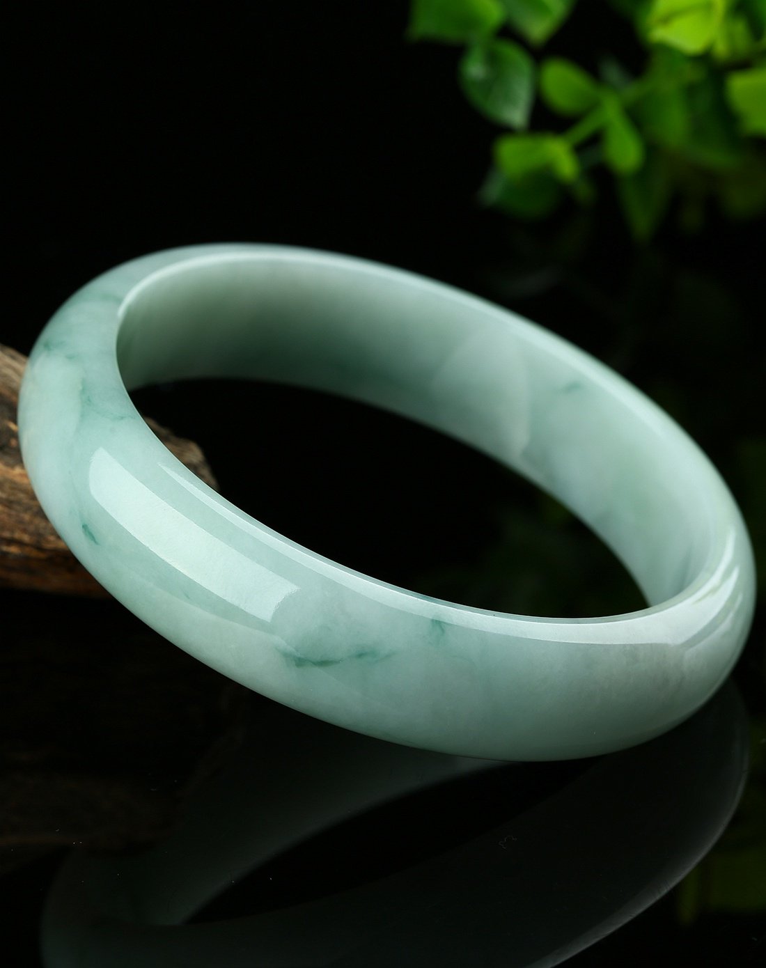 一品翠 天然翡翠a货细糯淡绿色飘兰花平安福镯浅绿色