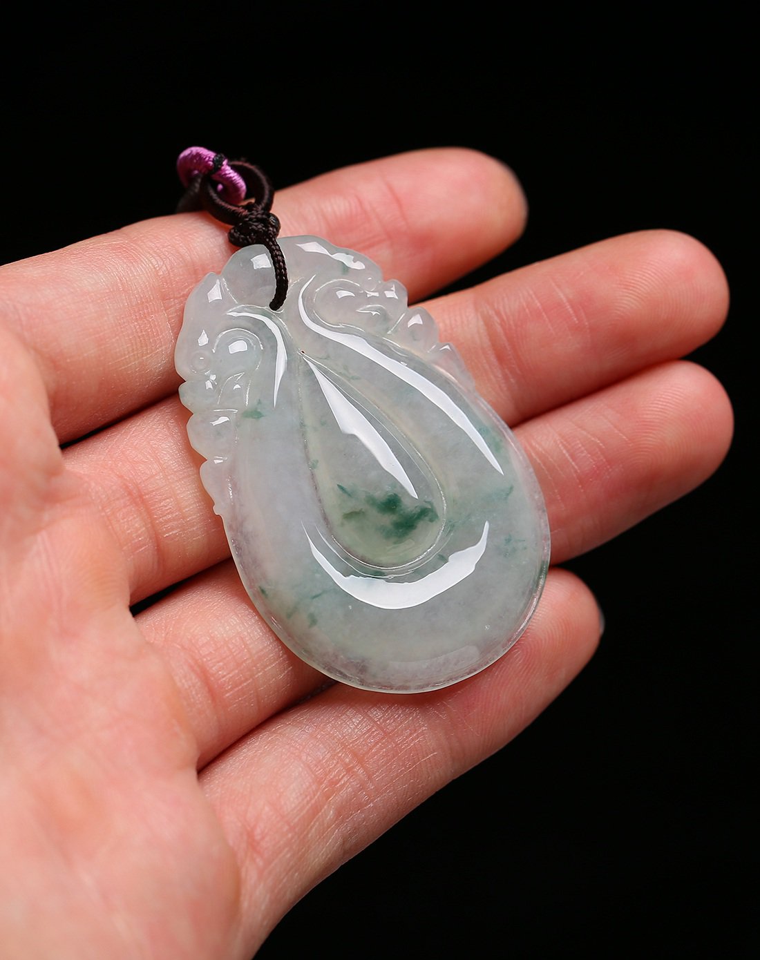 一品翠 天然翡翠a货冰种福气满盈福贝飘兰花挂件浅绿