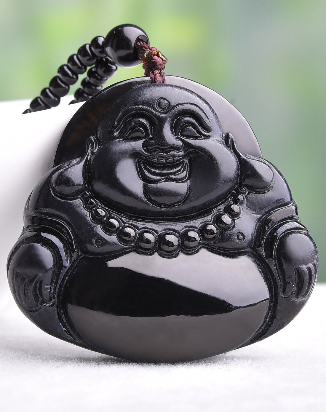 一品翠 天然翡翠a货精工墨翠笑口常开弥勒佛挂件